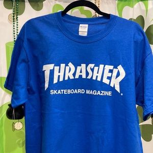 Royal blue Thrasher T-shirt with two free thrasher stickers